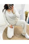 ENSEMBLE LUREX COL V PULLOVER + PANTALON AH684 BEIGE