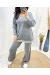 CONJUNTO JERSEY LUREX CUELLO PICO + PANTALÓN AW684 GRIS