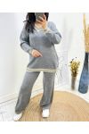 ENSEMBLE LUREX COL V PULLOVER + PANTALON AH684 GRIS