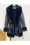 PACK 3 FAUX LEATHER COATS FAUX FUR COLLAR S-M-L AH710 BLACK