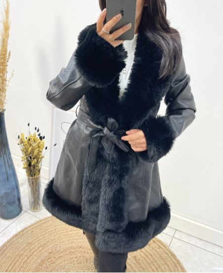 PACK 3 FAUX LEREN JASSEN FAUX FUR KRAAG S-M-L AH710 ZWART