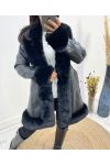 PACK 3 FAUX LEATHER COATS FAUX FUR COLLAR S-M-L AH710 BLACK