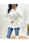 PULLOVER AJOURE PERLES AH676 BLANC