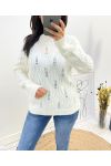 PULLOVER AJOURE PERLES AH676 BLANC