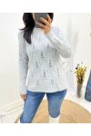 DURCHBROCHENER PULLOVER MIT PERLEN AH676 GRAU