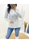 DURCHBROCHENER PULLOVER MIT PERLEN AH676 GRAU