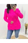 BEADED OPENWORK SWEATER AH676 FUSHIA