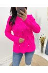 BEADED OPENWORK SWEATER AH676 FUSHIA