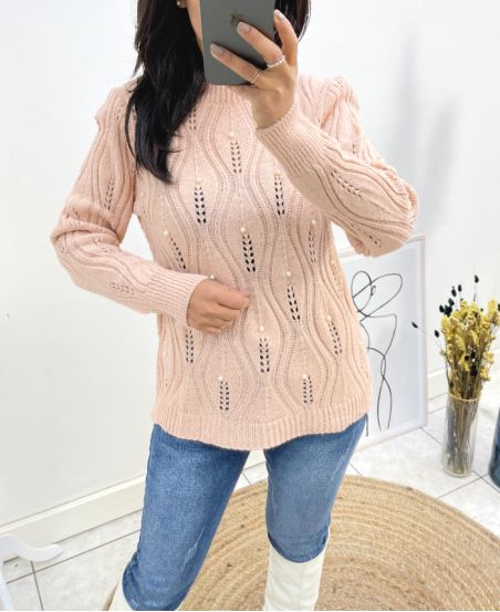 PEARL OPENWORK SWEATER AW676 PINK