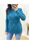 MAGLIA TRAFORATA PERLA AW676 BLU PETROLIO