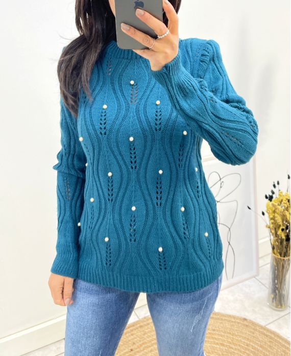 MAGLIA TRAFORATA PERLA AW676 BLU PETROLIO