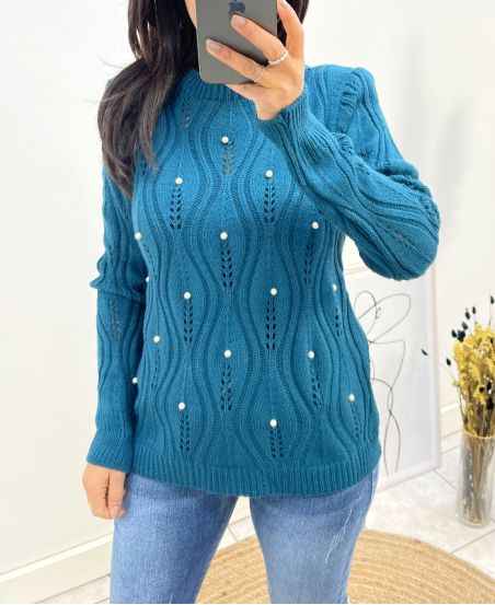 MAGLIA TRAFORATA PERLA AW676 BLU PETROLIO