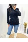 PULLOVER AJOURE PERLES AH676 NOIR