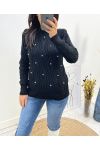 BEADED OPENWORK SWEATER AW676 BLACK