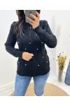 PULLOVER AJOURE PERLES AH676 NOIR