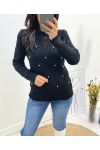 BEADED OPENWORK SWEATER AW676 BLACK