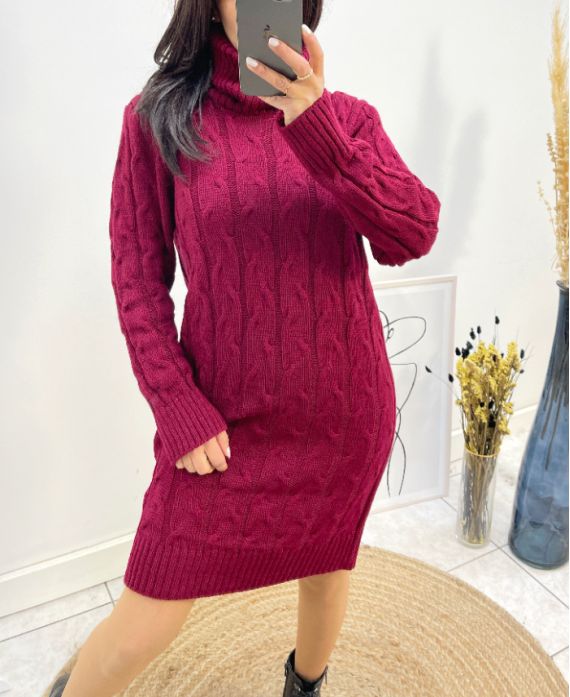 MAGLIONE A TRECCE A COLLO ALTO AW699 BORDEAUX