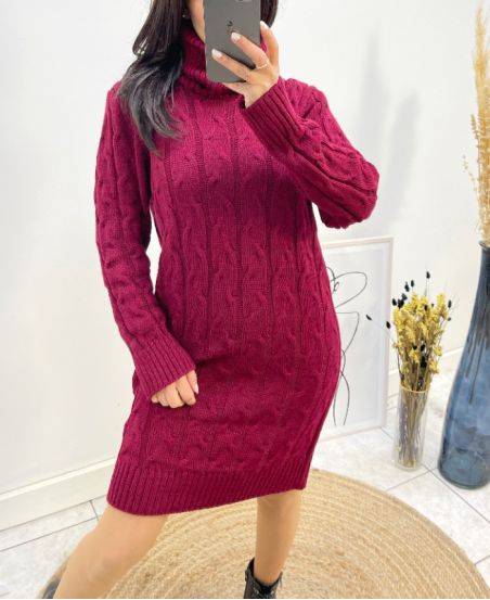 MAGLIONE A TRECCE A COLLO ALTO AW699 BORDEAUX