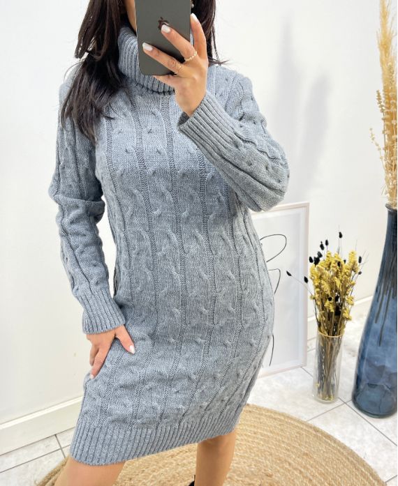 MAGLIONE A TRECCE A COLLO ALTO AW699 GRIGIO