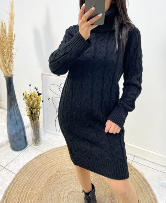 PULL ROBE TORSADE COL ROULE AH699 NOIR