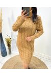 TURTLENECK CABLE DRESS SWEATER AW699 CAMEL