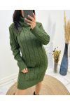 TURTLENECK CABLE DRESS SWEATER AW699 KHAKI