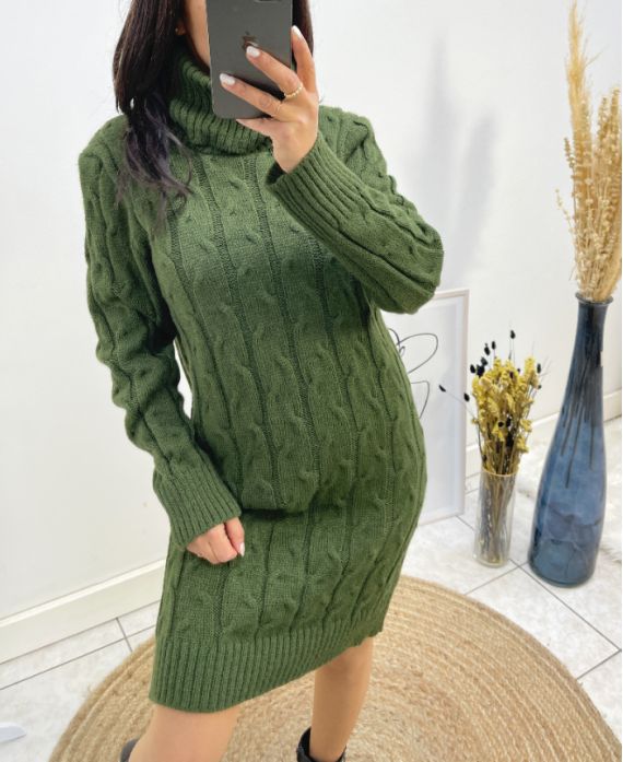 TURTLENECK CABLE DRESS SWEATER AW699 KHAKI