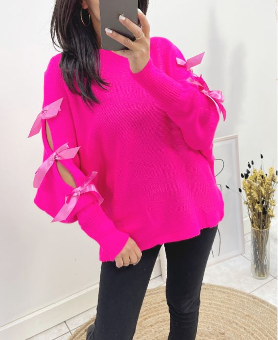 FANCY RIBBON SWEATER AH658 FUSHIA