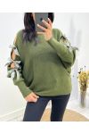 AUSGEFALLENER BANDPULLOVER AH658 KHAKI