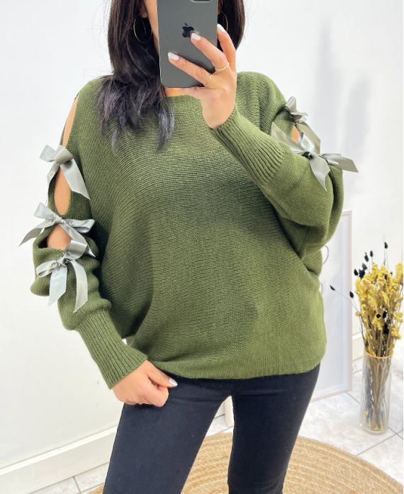 FANCY RIBBON SWEATER AH658 KHAKI