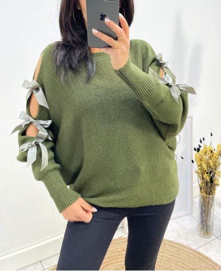 AUSGEFALLENER BANDPULLOVER AH658 KHAKI