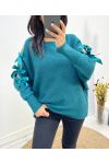 AUSGEFALLENER BANDPULLOVER AH658 PETROLBLAU