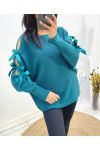 AUSGEFALLENER BANDPULLOVER AH658 PETROLBLAU