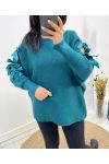 AUSGEFALLENER BANDPULLOVER AH658 PETROLBLAU