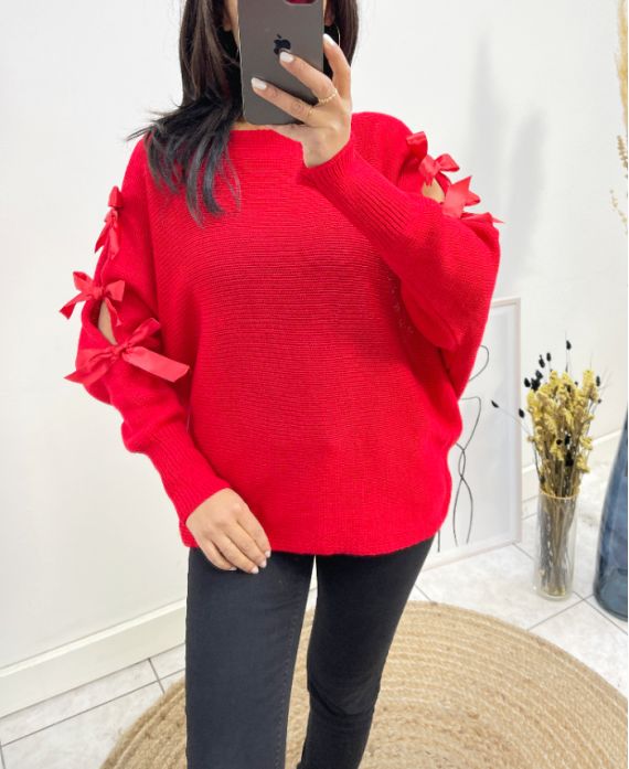 PULLOVER RUBAN FANTAISIE AH658 ROUGE