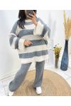 ENSEMBLE MAXI PULLOVER RAYE + PANTALON MAILLE AH690 AH690 GRIS