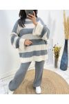 MAXI GESTREIFTER PULLOVER + STRICKHOSEN-SET AH690 AH690 GRAU