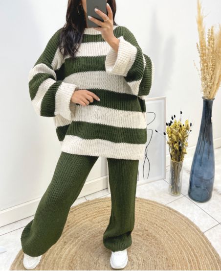 STRIPED MAXI SWEATER + KACHI FH690 KAKI KACHI KATN PANTS