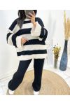 STRIPED MAXI SWEATER + KNIT PANTS BLACK AW690 SET