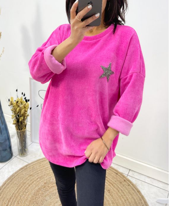 SWEAT VELOUR ETOILE AH610 FUSHIA