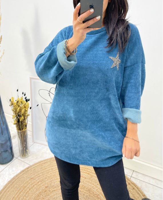 AW610 PETROL BLAUW ETOILE FLUWELEN SWEATSHIRT