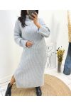 KNITTED TURTLENECK DRESS WITH SLIT AW742 GREY