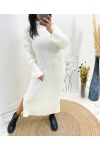 TURTLENECK KNIT DRESS WITH SLIT AW742 WHITE