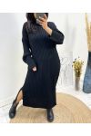 TURTLENECK KNIT DRESS SLIT BLACK AH742