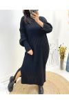 TURTLENECK KNIT DRESS SLIT BLACK AH742