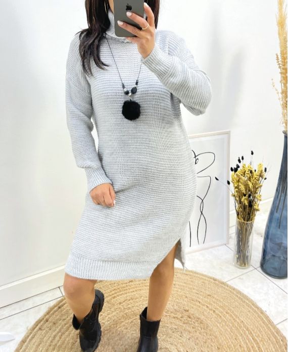 ROLLKRAGENKLEID PULLOVER + SASTENKETTE AH718 GRAU