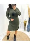 TURTLENECK DRESS SWEATER + TASSEL NECKLACE KHAKI AH718