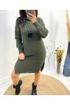 TURTLENECK DRESS SWEATER + TASSEL NECKLACE KHAKI AH718