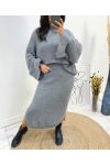 KOMPLET SWETER OVERSIZE + DZIANINOWA SPÓDNICA AH717 SZARY