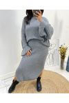 ENSEMBLE OVERSIZE PULLOVER + JUPE MAILLE AH717 GRIS